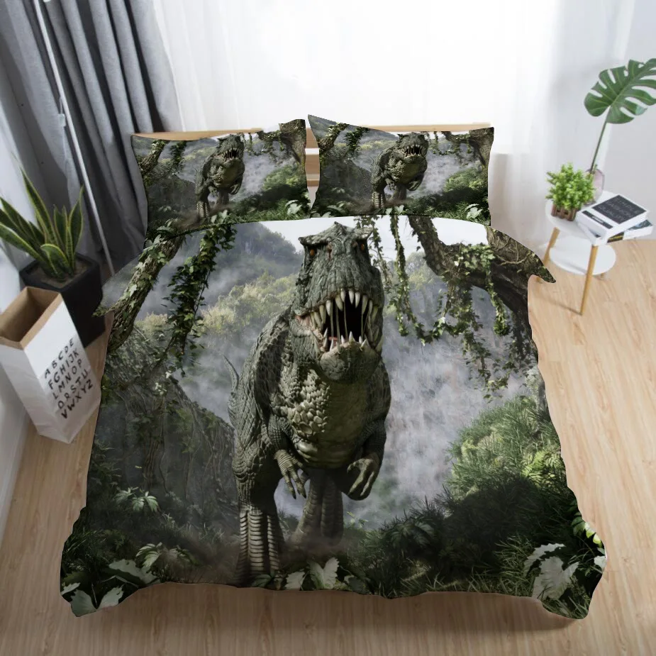 Cartoon Vivid Dinosaur 3D Printed Bedding Set Kids Boys Teens Duvet Covers Pillowcases Comforter Bedclothes Bed Linen(NO sheet) | Дом и сад