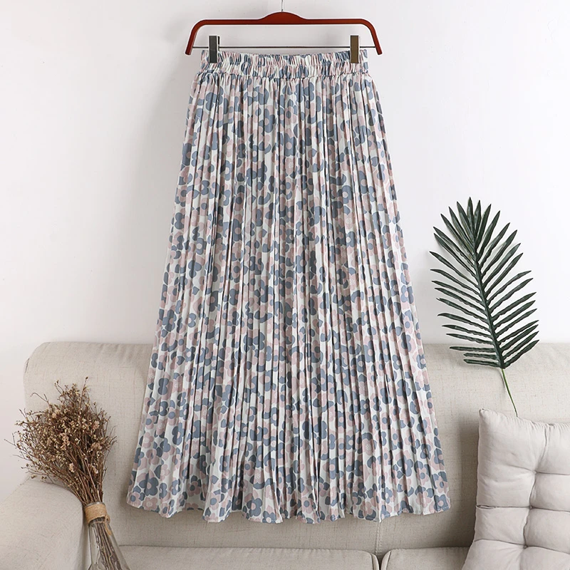 

Spring Summer New 2021 Chiffon Floral Print Tulle Pleated Women's Long Skirts High Waist Loose Female Umbrella Skirts Girls