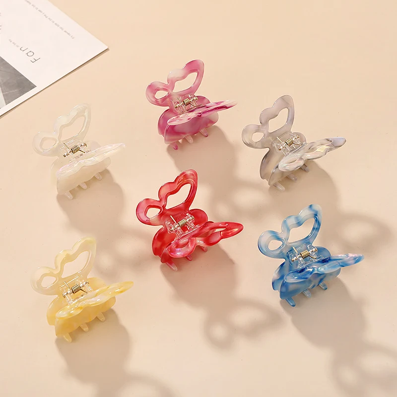 

Hot Acetate Butterfly Hair Claw For Women Girls Hair Accessories Scrub Colorful Hair Claw Clips Crab For Hair Simple Hair Clamps