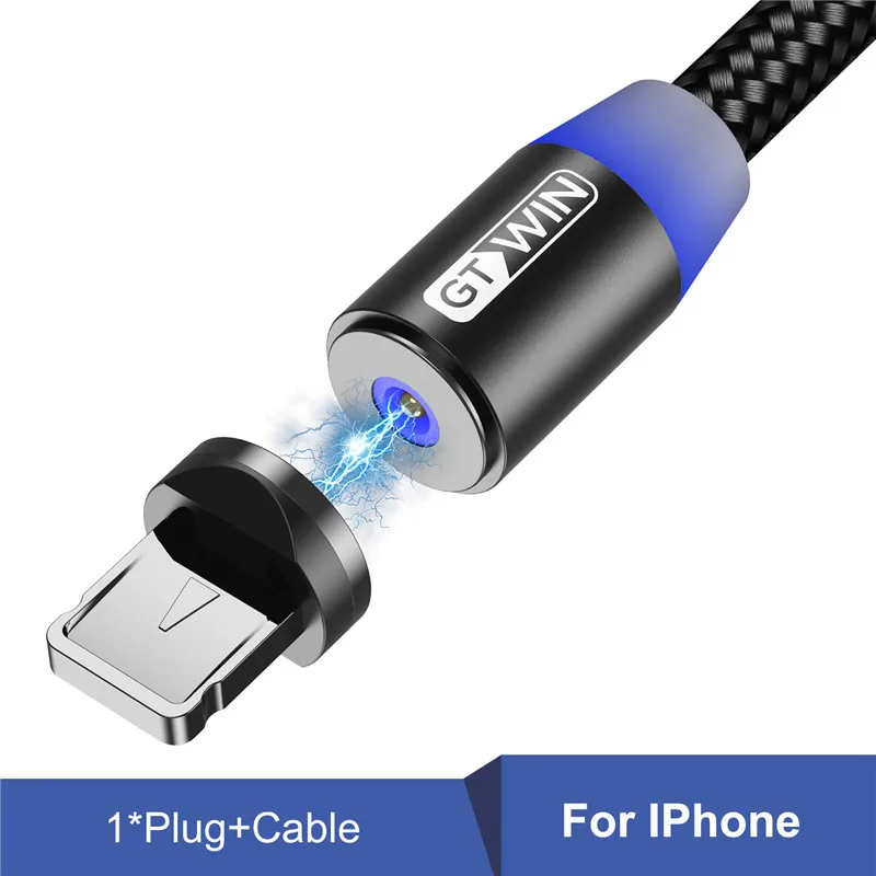 Black for ios GTWIN Магнитный кабель для быстрой зарядки Micro usb type C зарядное устройство для iPhone 11 XR 7 samsung S9 S10 быстро магнитные телефонные кабели 1 м/2 м/3 м - Цвет: Black for ios
