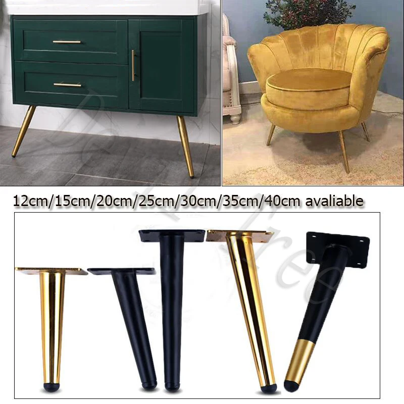 

4pcs Metal Furniture Table Leg Hardware Tapered Gold Cabinet Leg Sideboard Wardrobes Coffee Cone Chair Feet 15/20/25/30cm