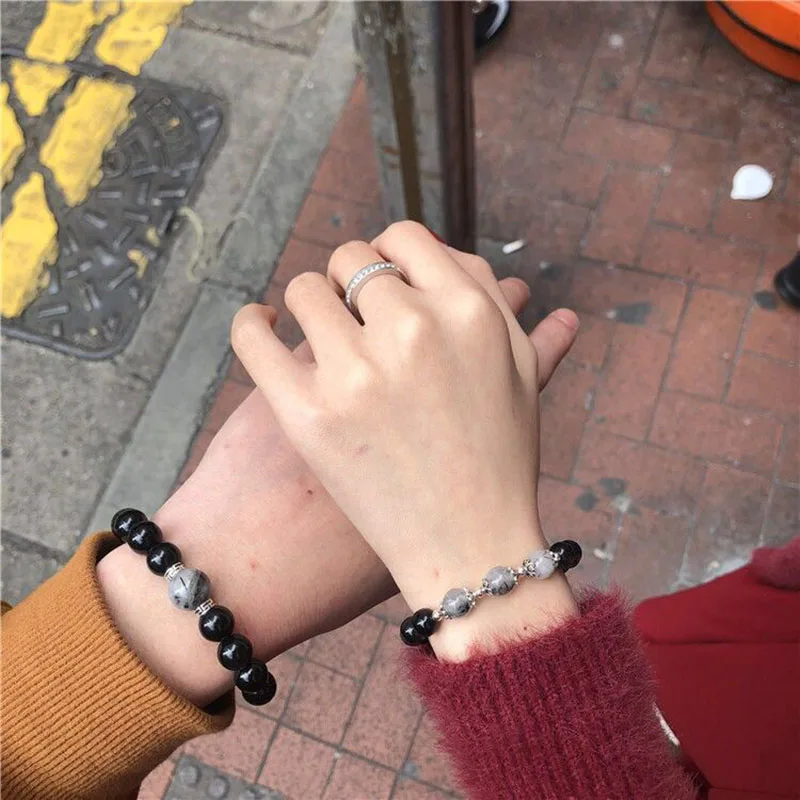 Мода 2 шт./компл. Набор браслетов для пар из натурального Обсидианового камня