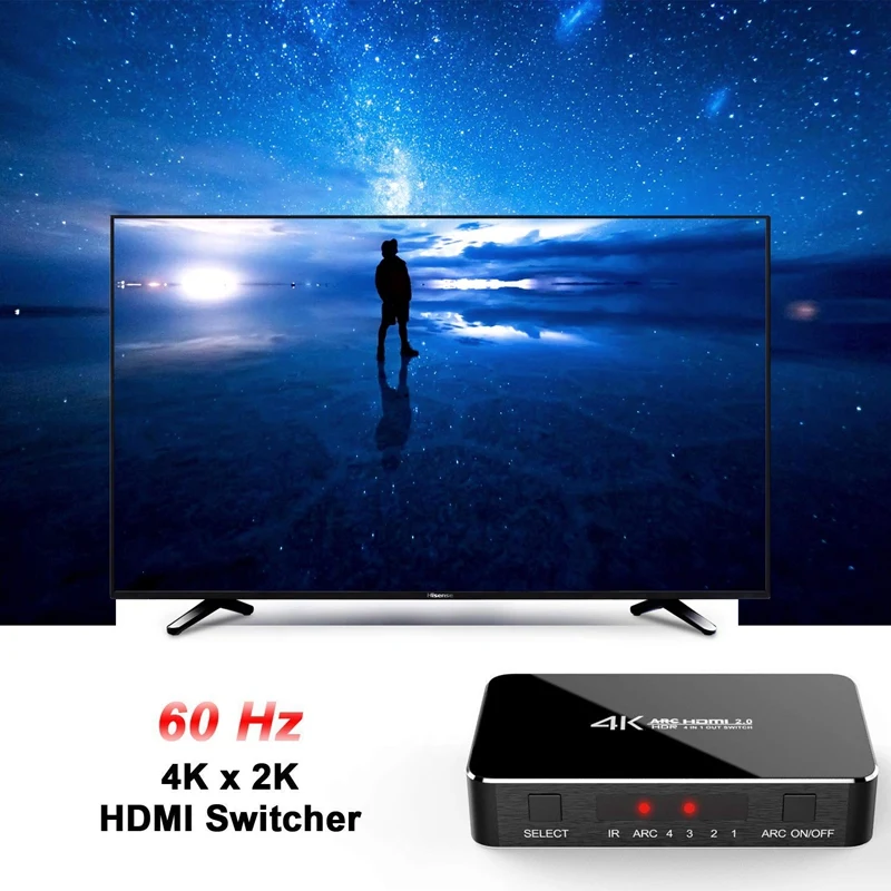 

HDMI Switch 2.0 4K HDR 4 in 1 Out HDMI Switch with Audio Extractor 3.5 Jack Optical Fiber Cable ARC Splitter for HDTV PS4