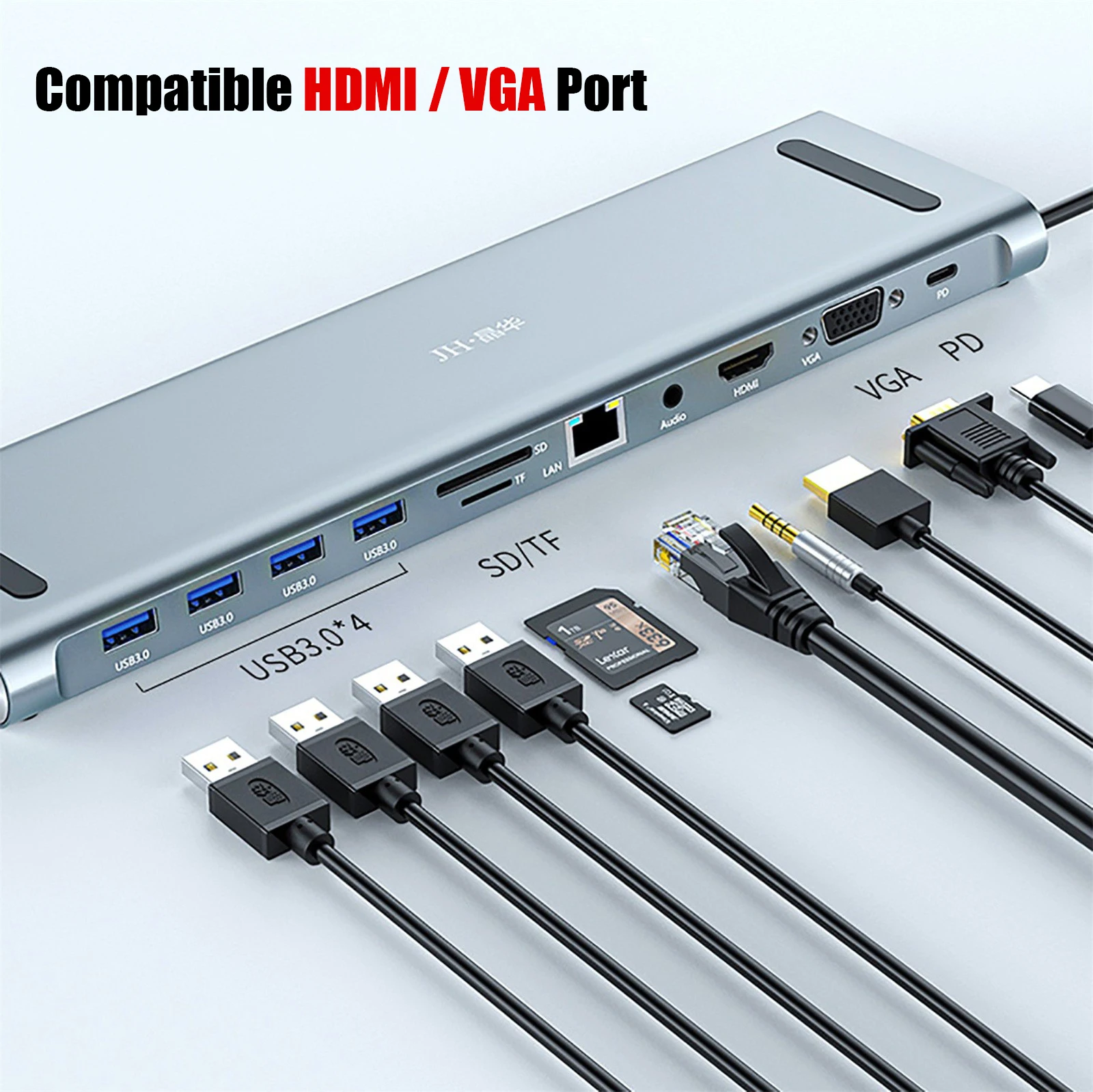 

11 in 1 4K UHD USB Type C Hub USB3.0 Compatible HDMI Port VGA PD Adapter Docking Station For MacBooks Pro Air Laptop Desktop