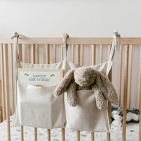 linen bedside storage bag baby nursery crib organizer hanging bag for dormitory bunk bed book toy diaper pockets cot organizer