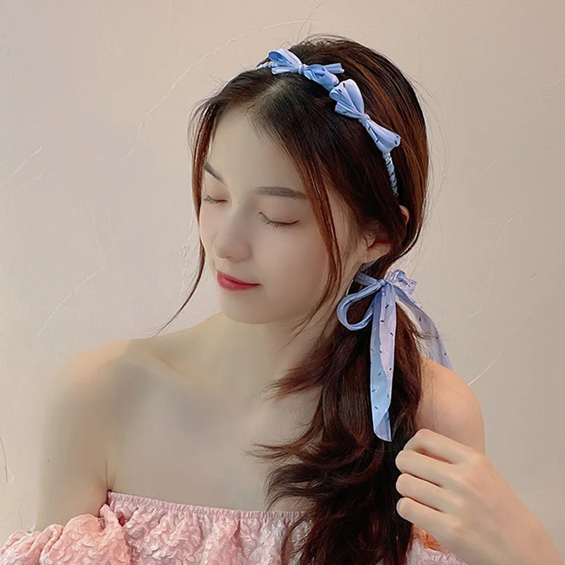 

Korean Summer Floral Print Long Ribbon Hairband Bowknot Braided Headband Streamers Hair Hoop For Girls Sweets Hair Accessories