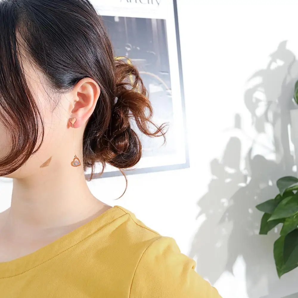 Серьги Hemiston с кисточками и сердцем из циркония женские серьги покрытием розового