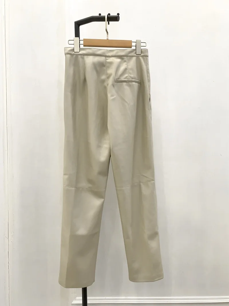 Новинка женские длинные табачные брюки с высокой талией из искусственной кожи