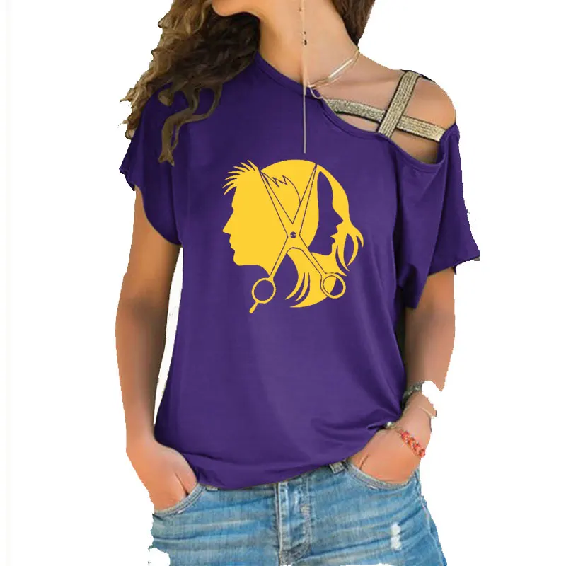 Салон красоты ножницы для волос прическа принт футболка летняя женская хлопок