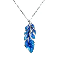 gw vintage luxury enamel peacock blue elegant long peacock feathers pendant necklace for women sterling silver 925 jewelry trend