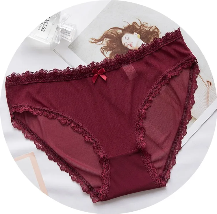 Red 3pcs 3 шт Сексуальные Кружевные Трусики бесшовное женское нижнее белье трусы нейлоновая сетка для дам тонкое хлопковое прозрачное белье - Цвет: Red 3pcs