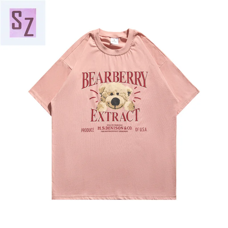 

2021 Fashion Cartoon Bear Print T-shirt Male Loose Couple Outfit Trendy Brand Hip-hop Compassionate InsCamisetas Verano Mujer