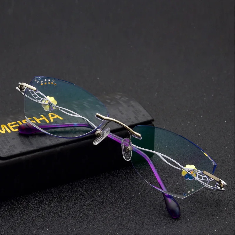 Женские очки с алмазной отделкой модные из чистого титана без винтов алмазным