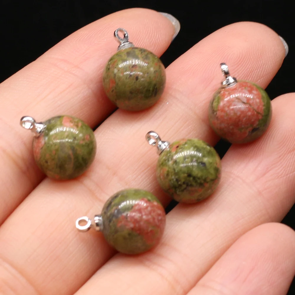 

Natural Semi-precious Stone Unakite Spherical Pendant Making High Quality DIY Necklace Earrings Charms Jewelry Gift10pcs