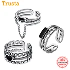 Trustdavis Настоящее серебро 925 пробы милое романтическое сердце черная глазурь Открытые Кольца для модных женщин свадебные ювелирные изделия DB1312