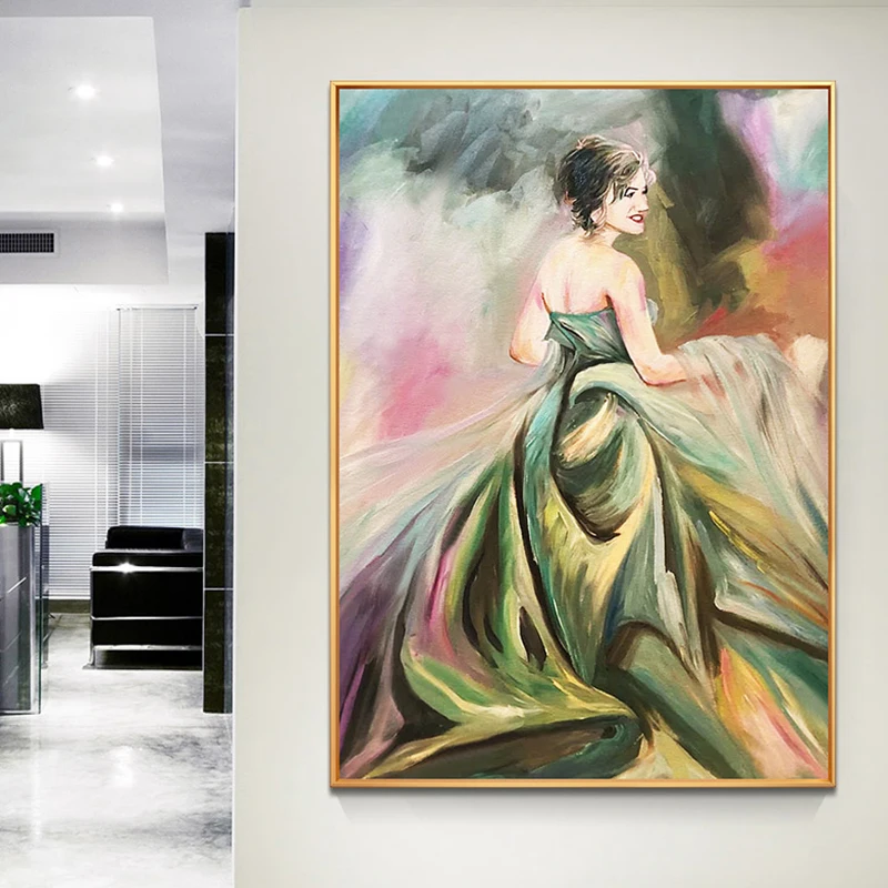 Beste 100% Hand Geschilderd Abstracte Jurk Art Olieverfschilderij Wall Art Frameloze Foto Decoratie Voor Live Kamer Home Decor Gift