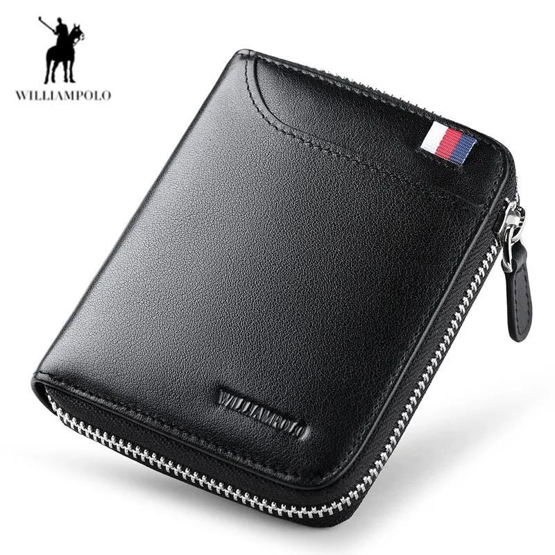 

WILLIAMPOLO Luxury Brand Hight Genuine Leather Men Wallet Business casual men's wallet full Zip Coin Pocket Purse Mens Card Purs