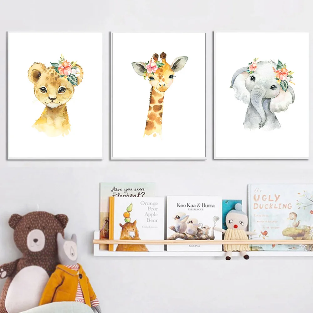 Акварельные животные лев картина слона на холсте детские настенные картины для