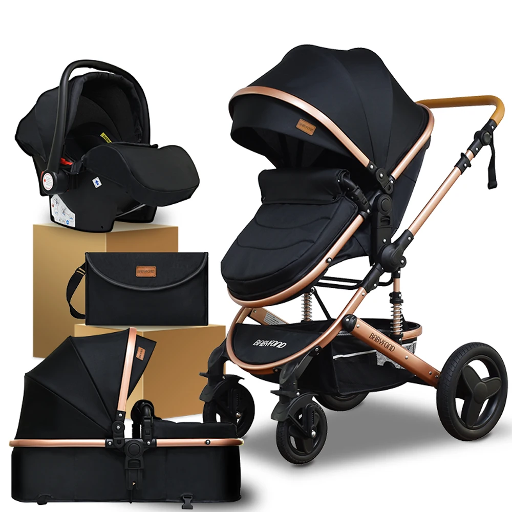 Enlarge Babyfond High Landscape Baby Stroller 3 in 1 Set Travel System  Folding Two-way Baby Pushchair Buggy With Infant Car Seat