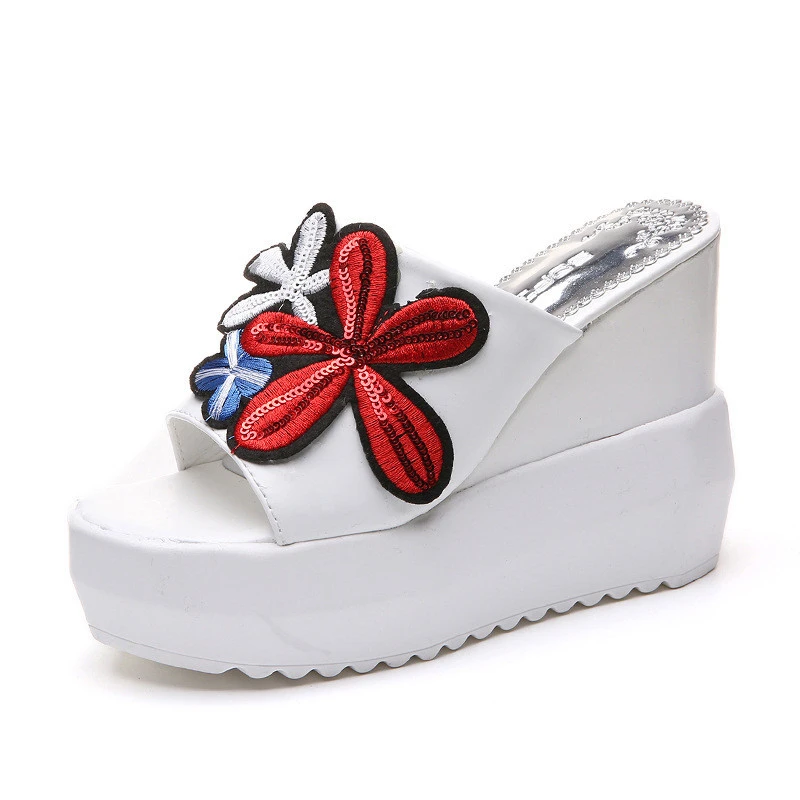 Embroidery Wedges Slipper Sexy Platform Slippers Sandalen 2019 Female Fish Mouth Summer Women Thick-soled Slope Heels | Обувь