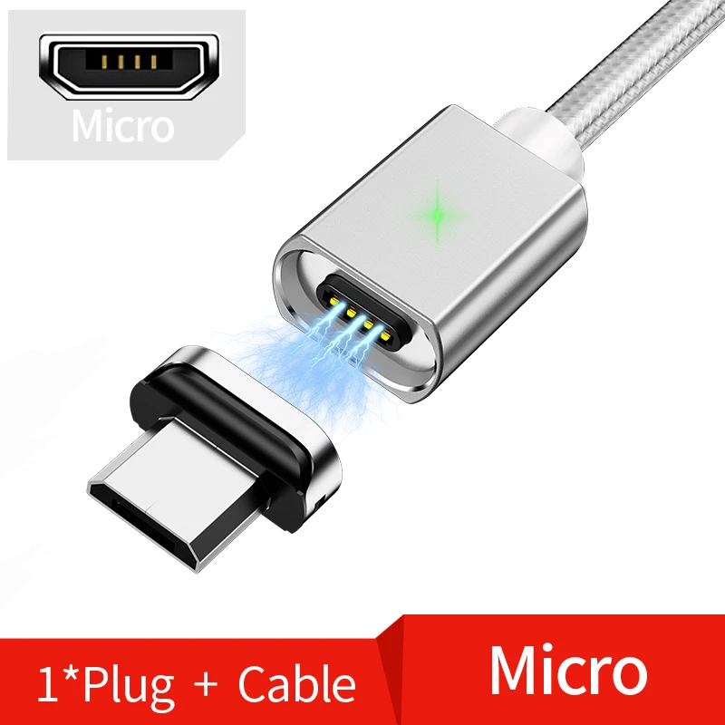 Магнитный кабель Micro USB LEAF 2 м для iPhone samsung, кабель для быстрой зарядки и передачи данных, магнитный шнур, зарядное устройство, usb type C 3A, кабель для мобильного телефона - Цвет: Silver micro usb