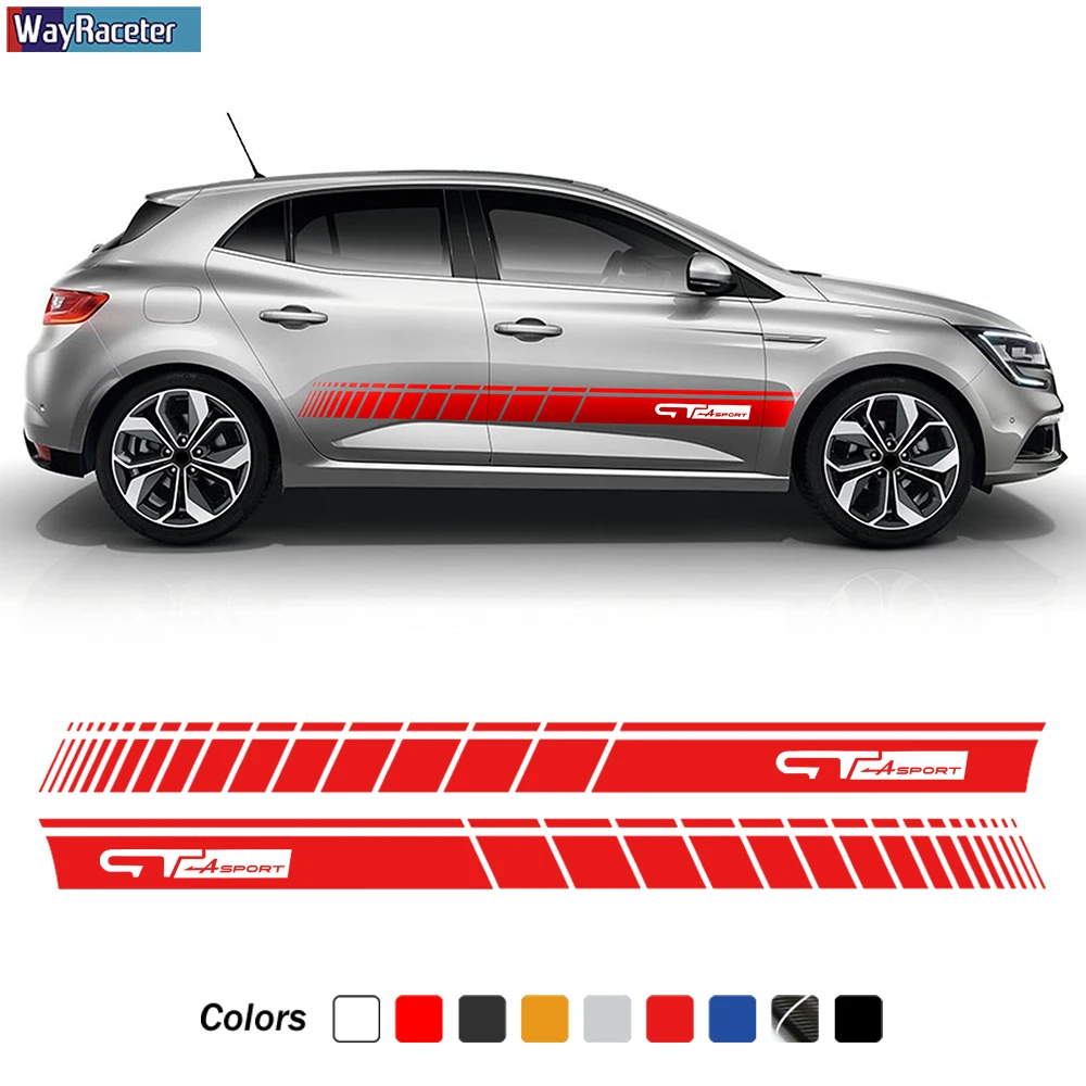 

2 Pcs Racing Sport Car Door Side Stripes Skirt Sticker Body Vinyl Decal For Renault Clio Megane GT 2 3 4 5 Twingo Accessories