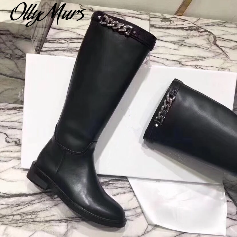 

Женские длинные сапоги из натуральной кожи, на низком каблуке