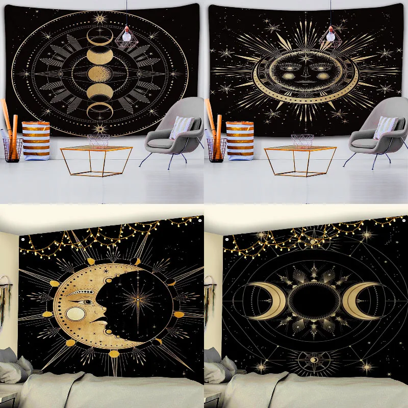 Настенный гобелен с черной мандалой ведьмахство богемный Таро подушка домашний