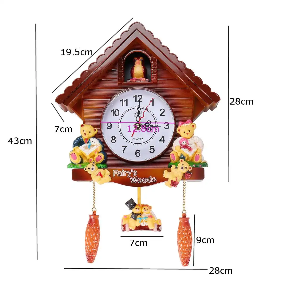 Большие винтажные настенные часы 43x28x28 см с птицей и куколкой деревянные