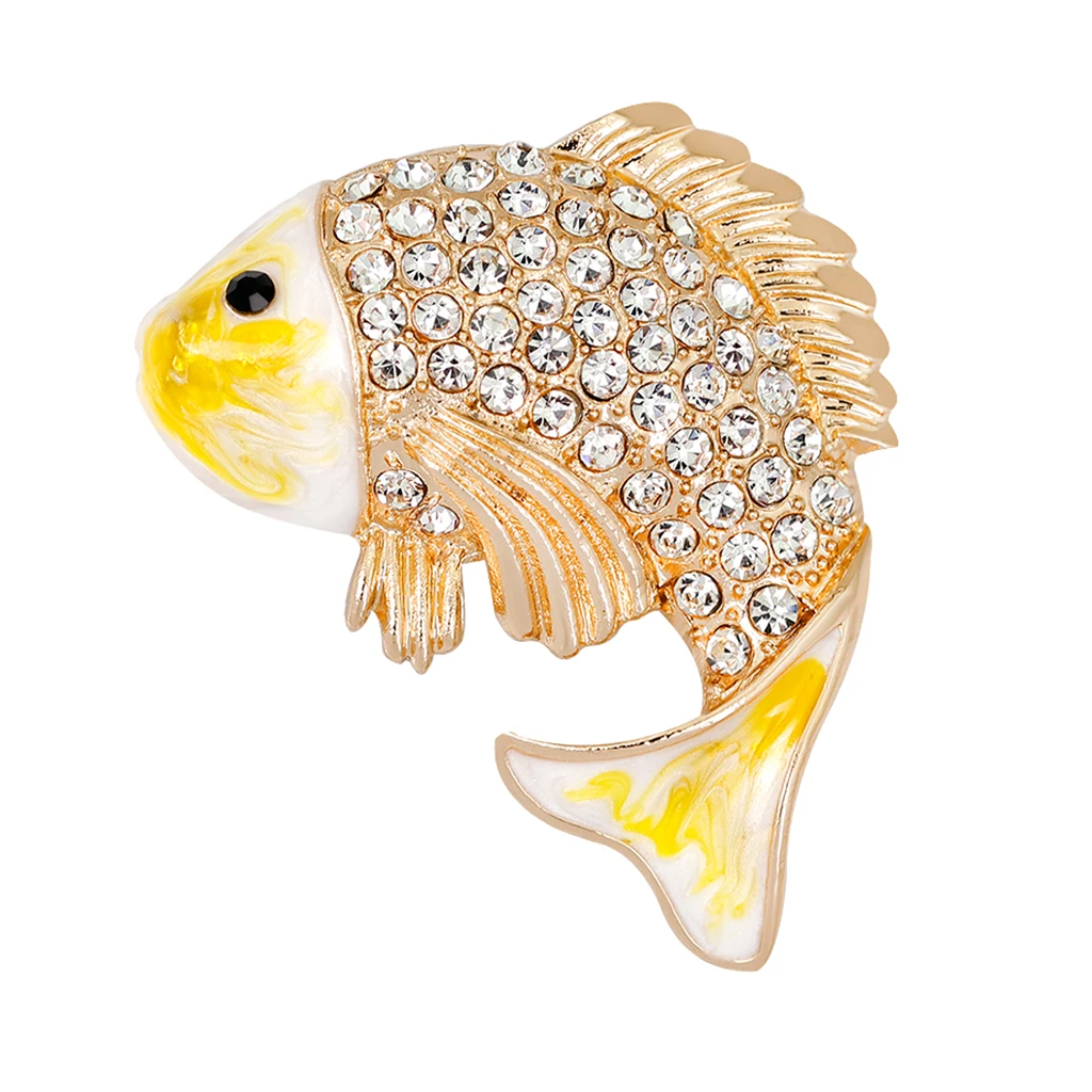 Булавка рыбка брошь с эмалью золотого цвета стразы Карп|Броши| |