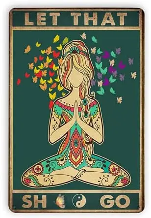 

Retro Yoga Girl Tin Sign Wall Decor, Funny Inspirational Quote Wall Art Sign Inch Fashion Butterflies Girl Tin Sign
