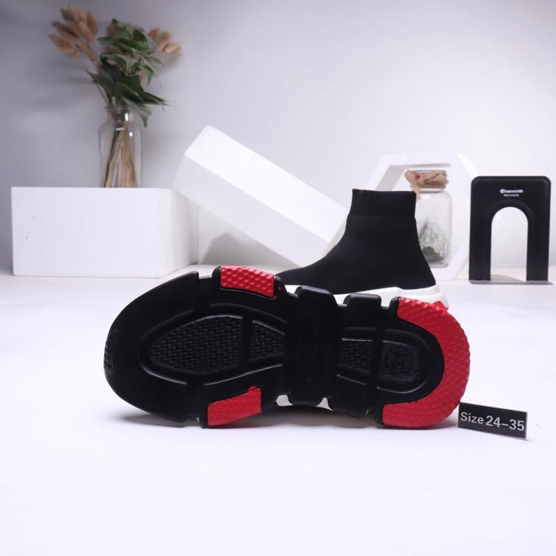 

New Original Balanciaga- Fashion Luxurys For Kids Girls Trainer off Red Triple Black Flat Casual Sock Boots Childrens Shoes