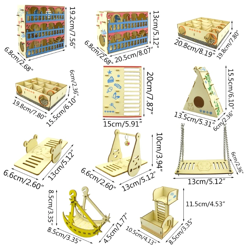 

53CA Hamster Maze Wooden Tube Tunnel Cage Seesaw House Swing Small Animals Pet Toys