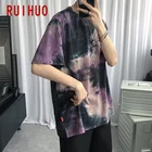 Новинка 2022, футболка RUIHUO с коротким рукавом, Мужская футболка, мужская летняя хлопковая футболка, повседневные топы, модная Веселая одежда