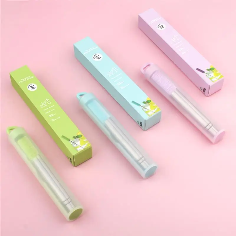 Портативный Нержавеющая сталь силиконовый телескопическая питьевой соломы