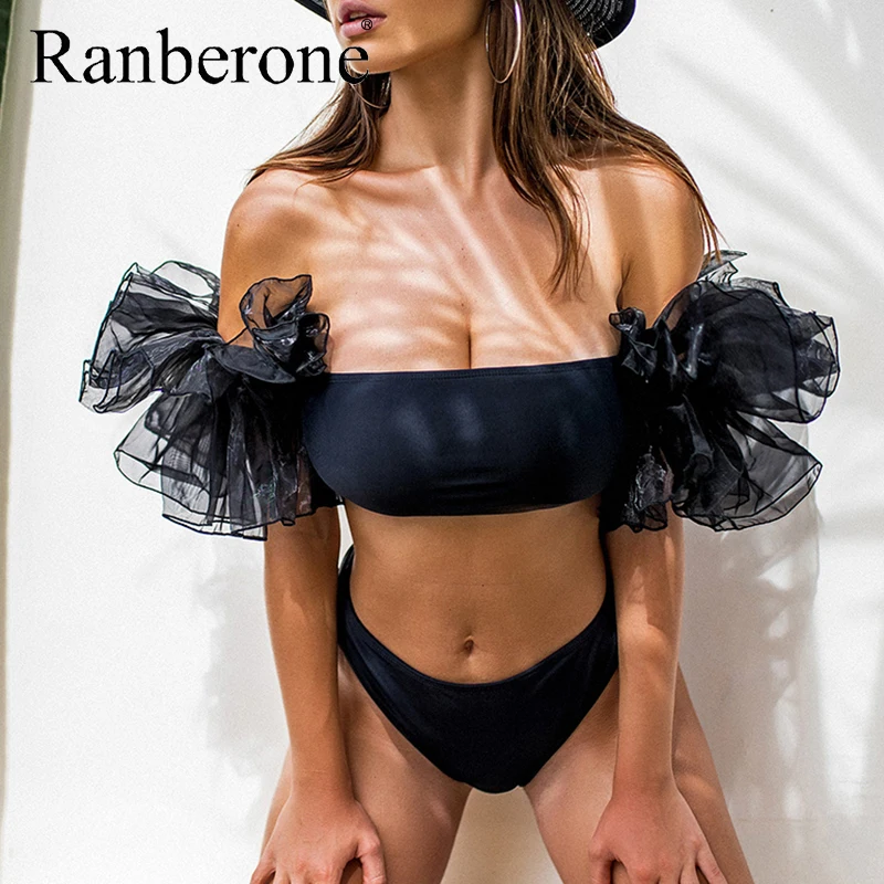 Женский комплект бикини Ranberone из органзы бандо сексуальный купальник топ с