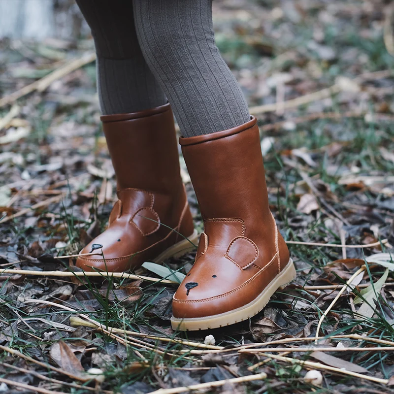 Детские зимние ботинки с мультяшными животными детская обувь из натуральной