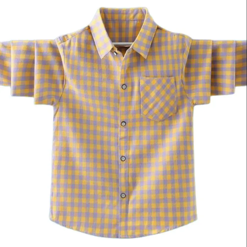 

Рубашка для мальчиков, оригинальная детская весенняя одежда, рубашка из чистого хлопка с длинным рукавом и отложным воротником, Высококаче...