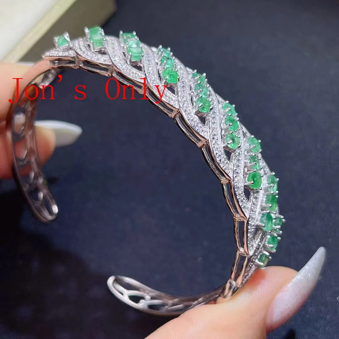 売却 古典的なスパイラルスタイル天然エメラルドブレスレット女性925スターリングシルバージュエリーシルバーバングル女の子の誕生日プレゼントオープンサイズ