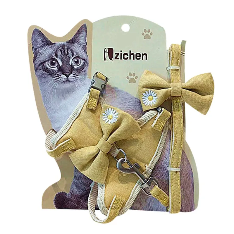 

Cute Bowknot Dog Cat Collar Harness Leash Summer Breathable Mesh Pet Traction Harness Belt Cat Kitten Halter Collar