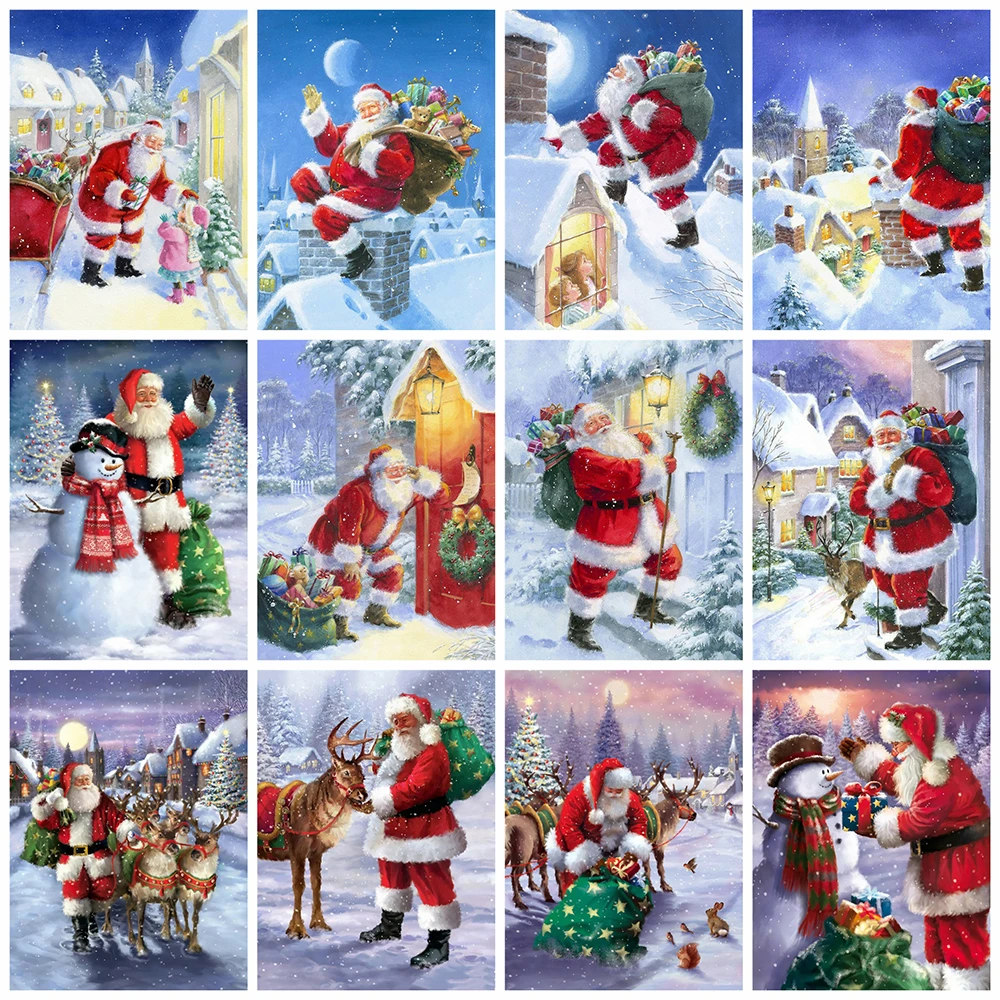 

HUACAN Christmas Diamond Painting 5d Handicraft Kits Full Square Diamond Embroidery Santa Claus Winter Home Decor Accessories