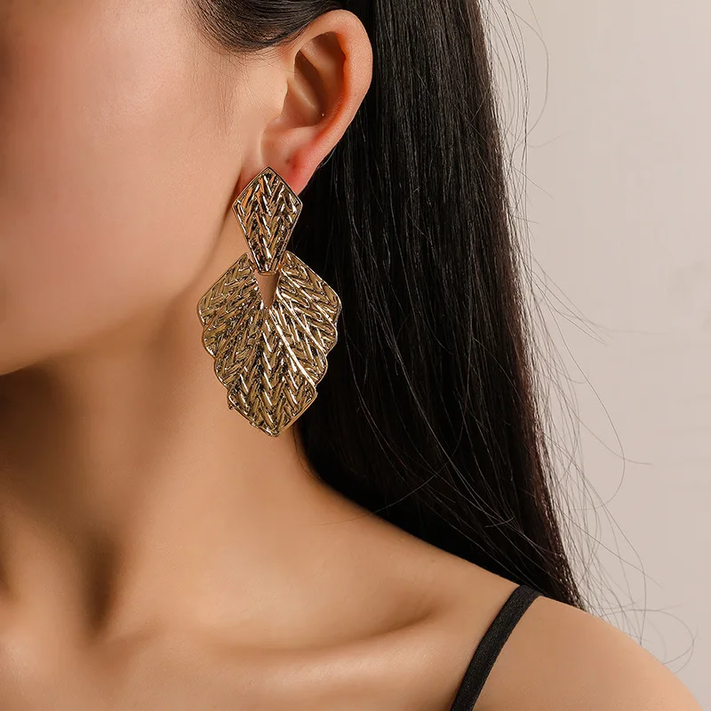 YMYW Мода 2019 ZA Boho серьги-капли в виде золотого металлического листа для женщин