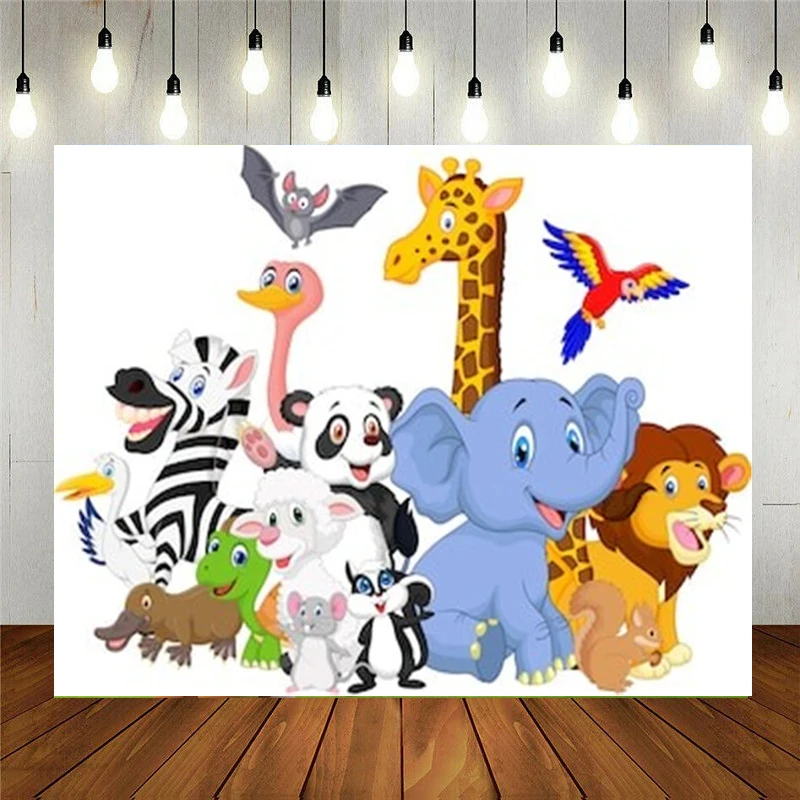 

Nitree Photo Studio Props Vinyl Photography Backdrop Cartoon White Background Animal Collection Kids Baby Party Birthday Decorat