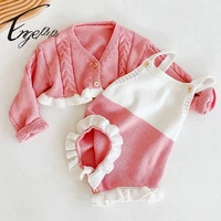 engepapa toddler baby girls knitting clothes set knitted cardiganrompers spring autumn infant baby girls clothing suit
