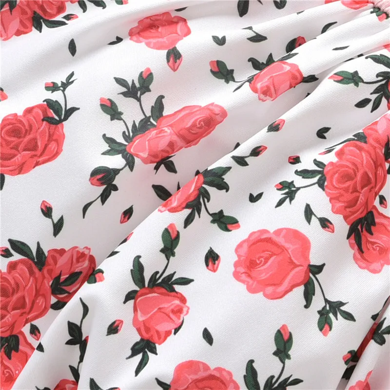 

Infant Summer Rompers Rose Print Splicing O-Neck Short Puff Sleeves Jumpsuits with Crotch Button for Baby Girls 0-12 Months