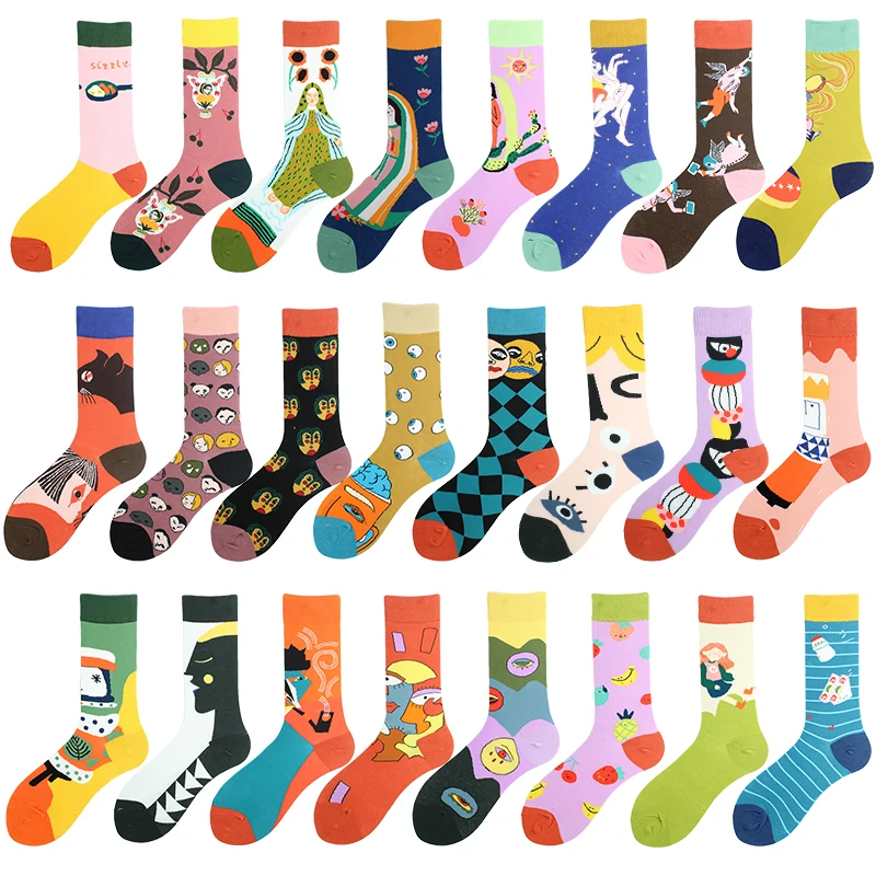 

Novelty Happy Funny Couples Graphic Socks Combed Cotton Christmas Gift Harajuku Hip Hop Streets Tide Sock Colorful Socks