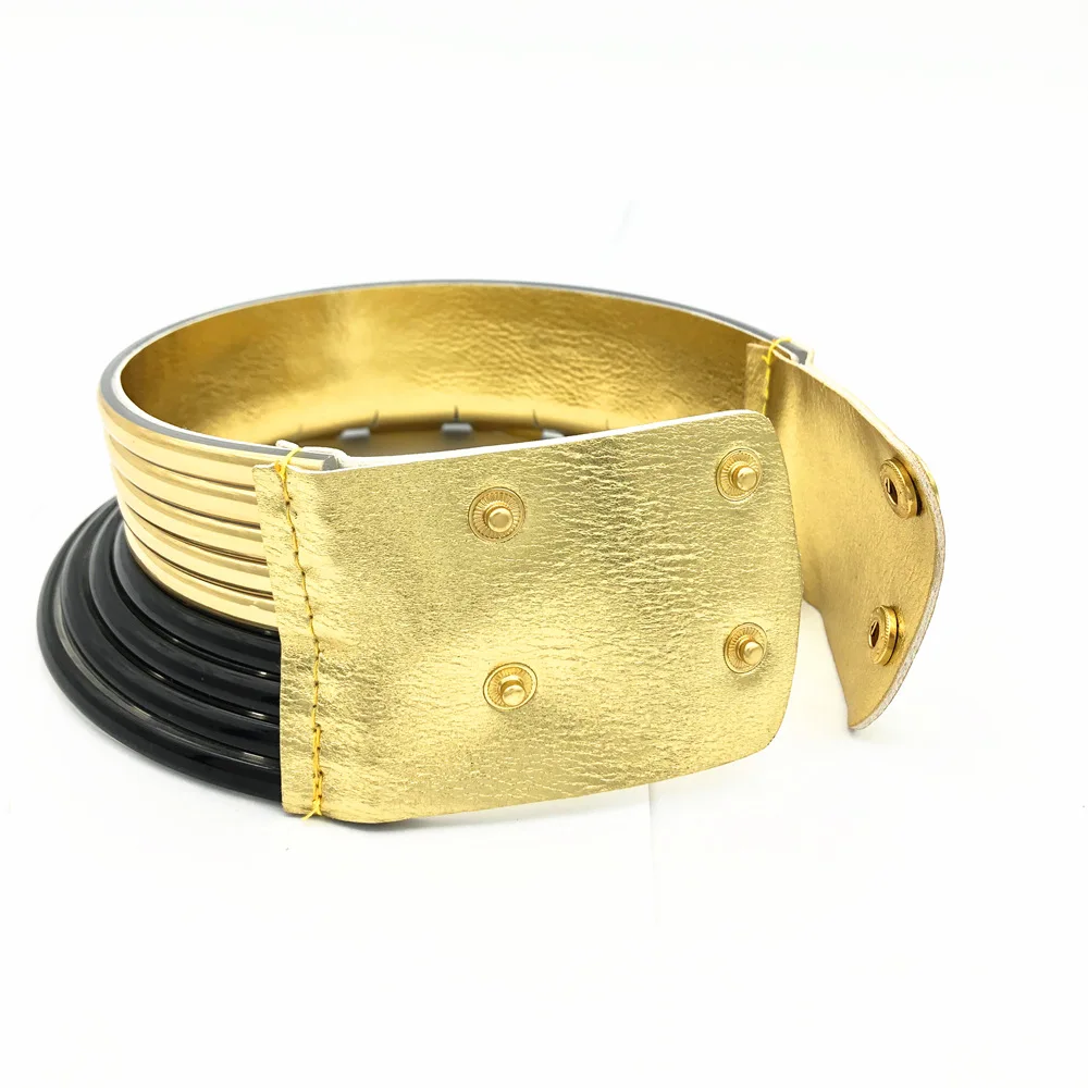 Винтажное Африканское колье чокер женское золотистого цвета с кожаным