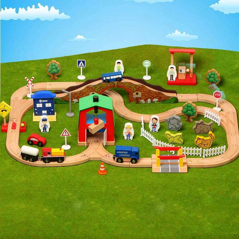Wooden Train Track Set Railway Puzzle Slot Transit Rail Wood Diecast Educational Toys For Kids|Автотреки| |