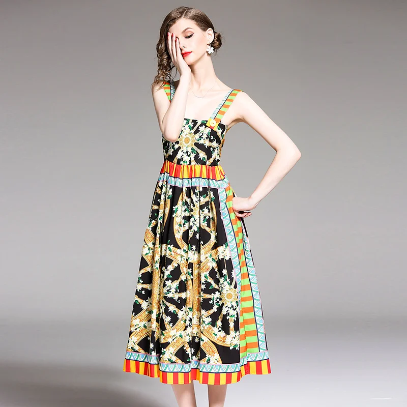 

Banulin 2020 Runway Summer Black Vintage Party Spaghetti Strap Dress Women's Fashion Casual Sexy Beach Chic Floral Print Dress