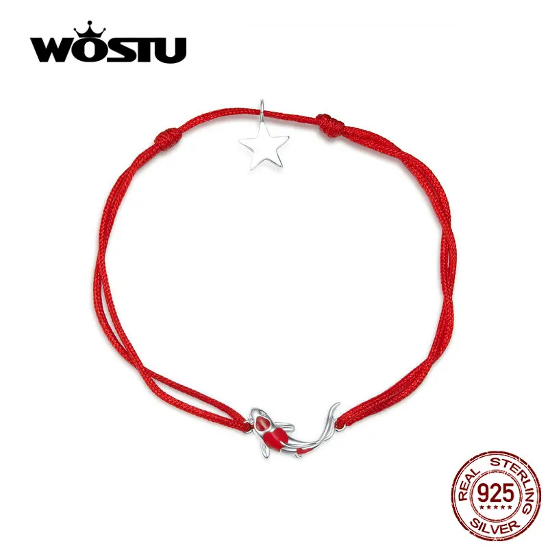 WOSTU, новинка,, настоящее 925 пробы, серебряный регулируемый браслет, красное звено веревки, цепь, означает удачу для вас, ювелирные изделия CQB145